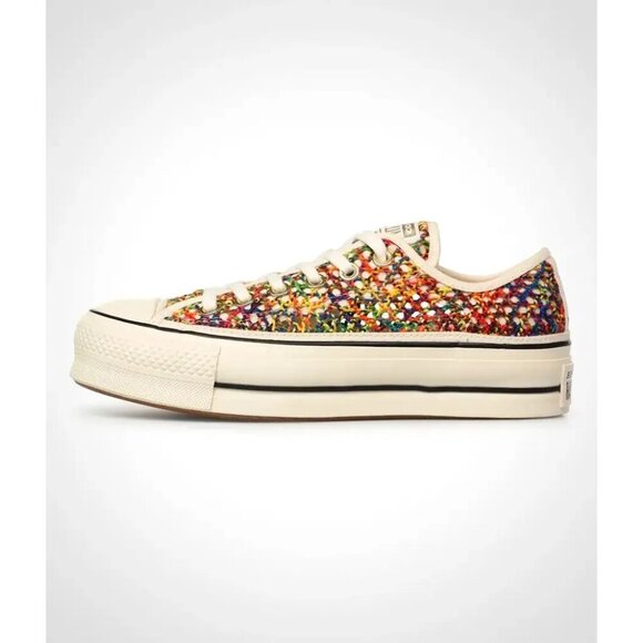 CONVERSE Chuck Taylor All Star Low Top Lace Woven Platform Lift Multi Sneakers - Picture 6 of 8